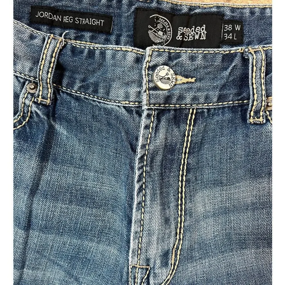 Seeded & Sewn Jordan Reg Straight Cotton Jeans  Men's size 38Wx  34L